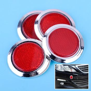 

DWCX 4pcs Plastic Red Chrome Plated Round Car Reflective Sticker Self Adhesive Reflector