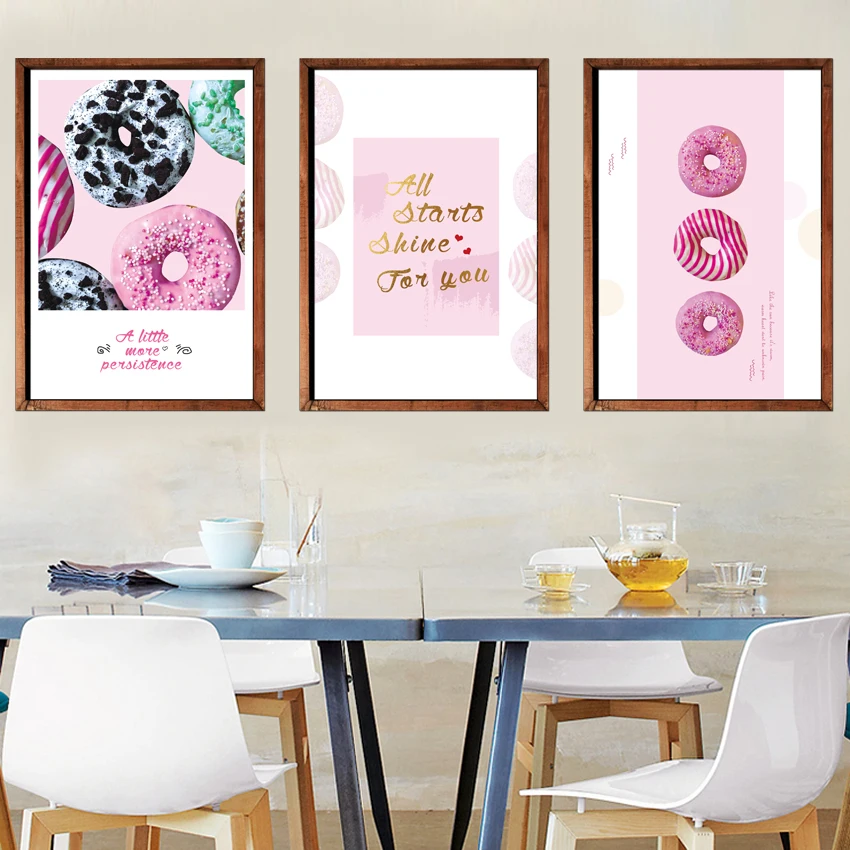 

Nordic Canvas Art Kawaii Sweet Food Doughnut Print Posters Modern Kitchen Room Decoration Wall Picture for Living Room No Framed