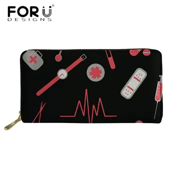 

FORUDESIGNS Fashion Nurse Heartbeat Pattern Purse Woman Luxury Wallet Long Leather Purses for Ladies Travel Money Storage Bags