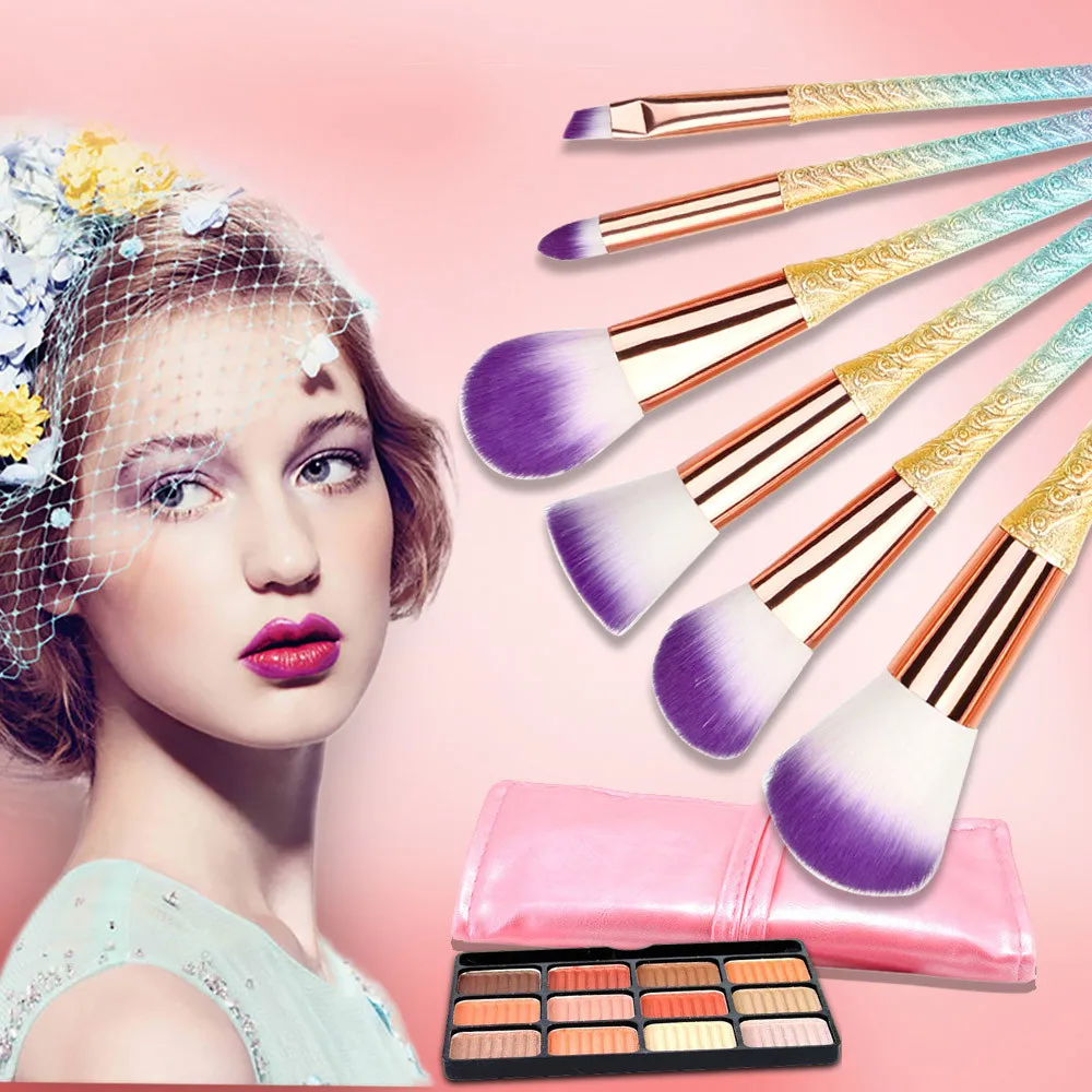 

6 PCS Face Eye Shadow Eyeliner Foundation Blush Lip Beauty Make up Brush Tools Powder Liquid Cream