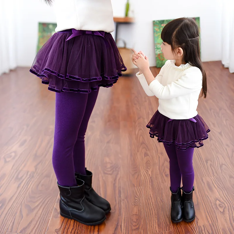 

2019 Autumn Winter Girls Leggings With Skirt Girls Dancing Clothes Thick Warm Princess Lace Skirt Pants Children Trousers 6lg118