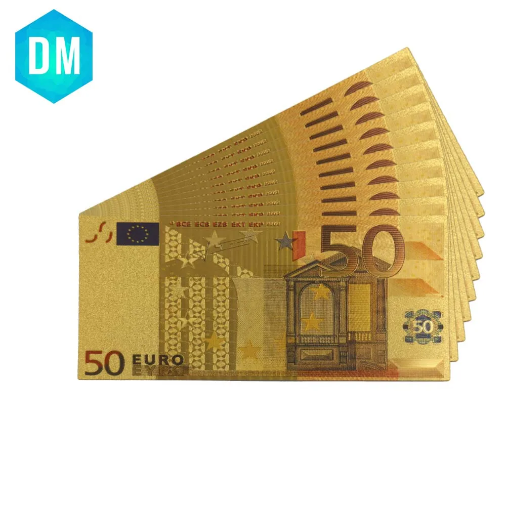 Евро банкнота банкноты 5 евро цветные банкноты 24KT 99.9% золотые деньги Реплика для подарка 10 шт/партия - Цвет: EUR-50