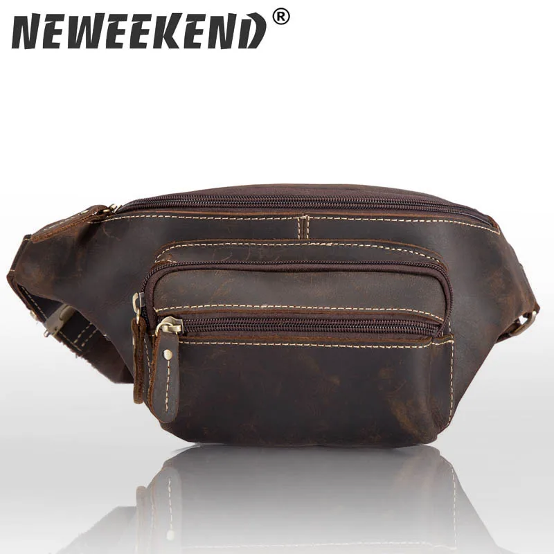 

NeweekendCow Genuine Leather Men Waist Pack Fanny Pack Bum Bag Man Pouch Travel Cash Card Pochete Bolso Cintura Homme Borsa 9415