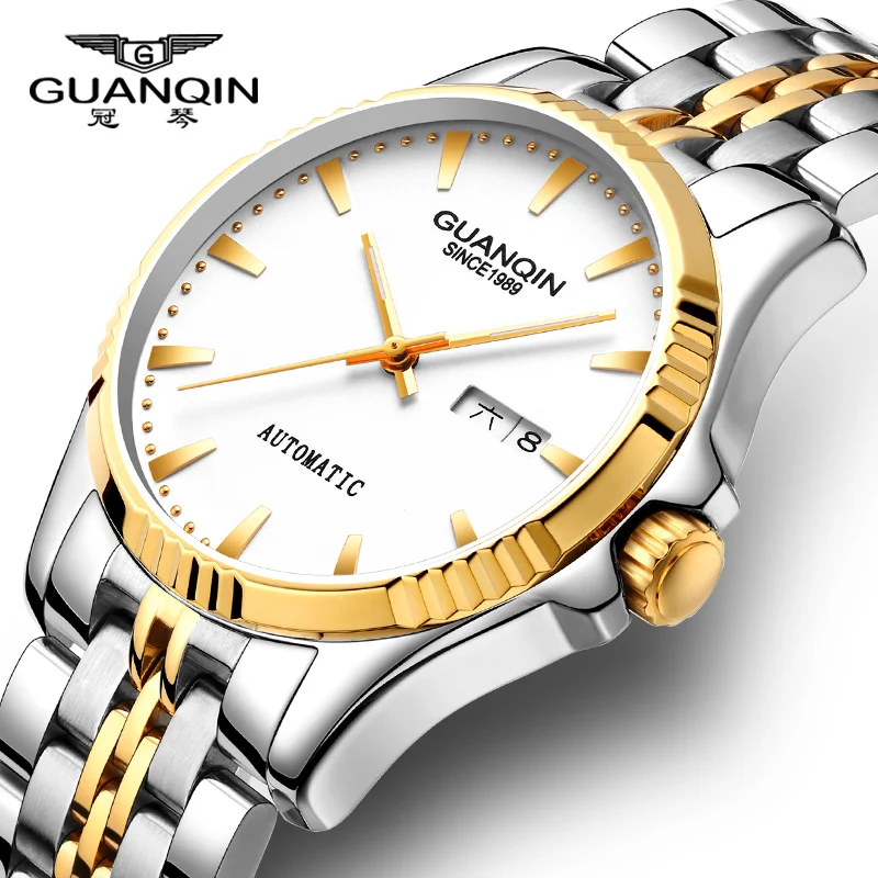 

GUANQIN Business Mens Watches Top Brand Luxury Gold Stainless Steel Automatic Watch Men Waterproof clock men relogio masculino