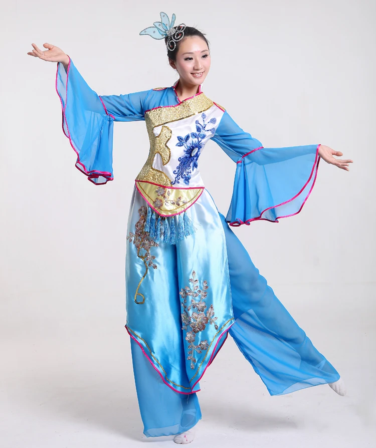 (084) Chinese folk classical dance sequined Poetic performance clothing square yangko fan dance clothing Hanfu dynasty costumes
