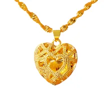Heart Shape Pendant Necklace for Women Fashion Design 24K Dubai Gold Jewelry Wedding Anniversary Commemorate Jewelry pure 24k yellow gold pendant 3d craved hollow heart bracelet pendant 1g