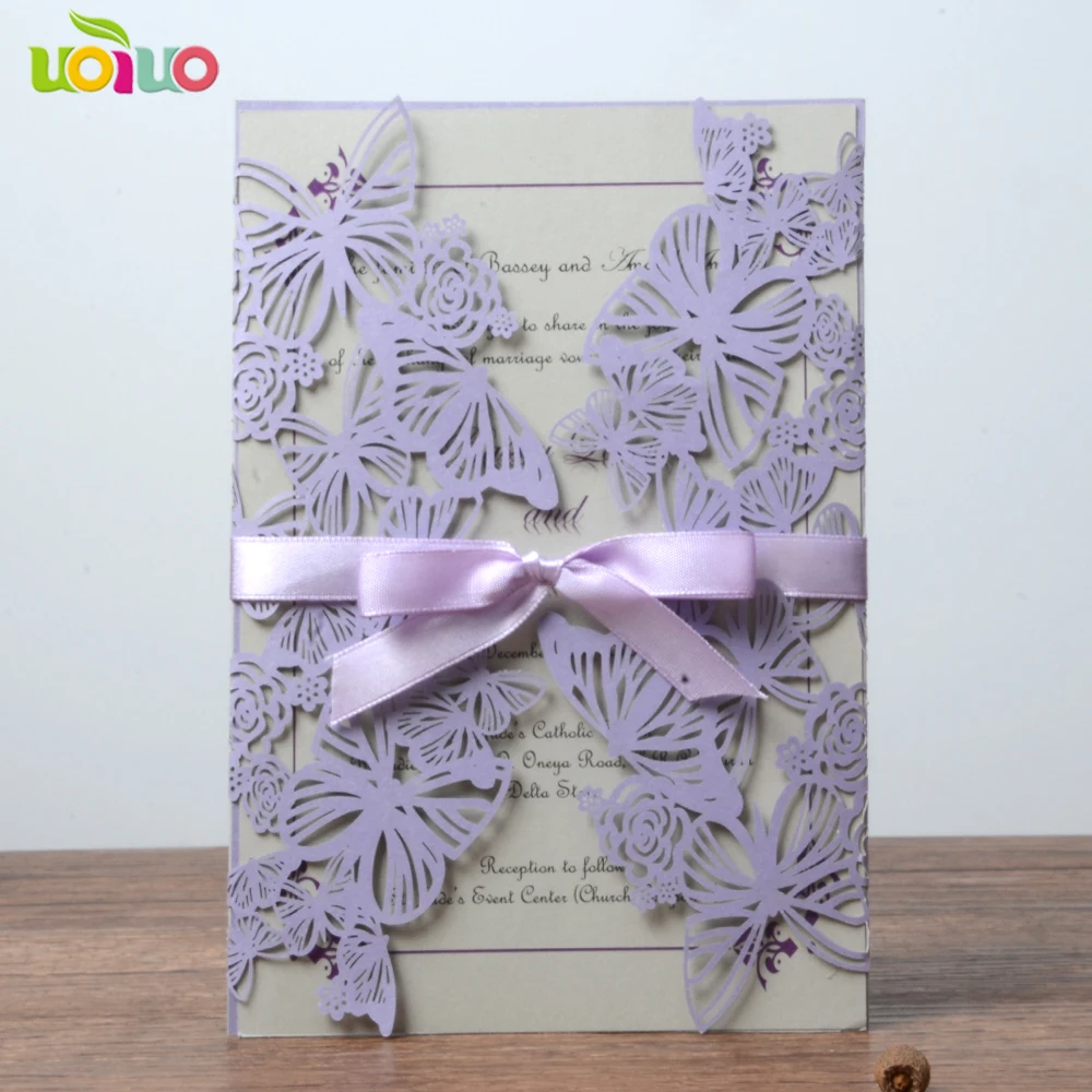 Лидер продаж кружево lavander фиолетовая бабочка лазерной резки 3d свадебные пригласительные карты свадебные подарки Сувенирное украшение