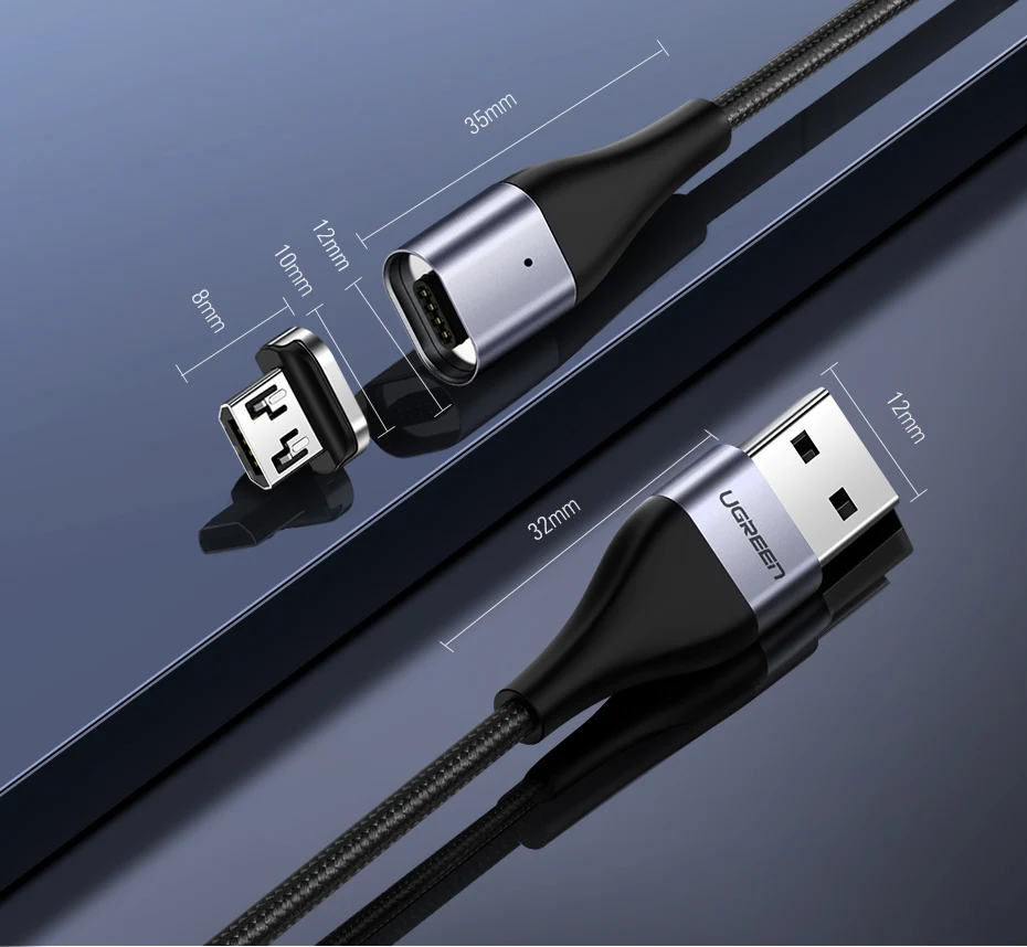 Ugreen Магнитный Micro USB кабель 2.4A кабель передачи данных для быстрой зарядки для samsung huawei Xiaomi LG магнит зарядное устройство мобильный телефон USB шнур