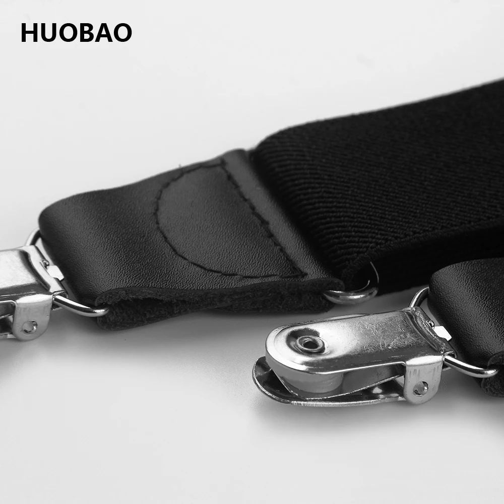 2018 New Men Adjustable 3.5cm Wide 3 Clips Y-Back Oversize 120cm Black Real Leather Braces For Mens