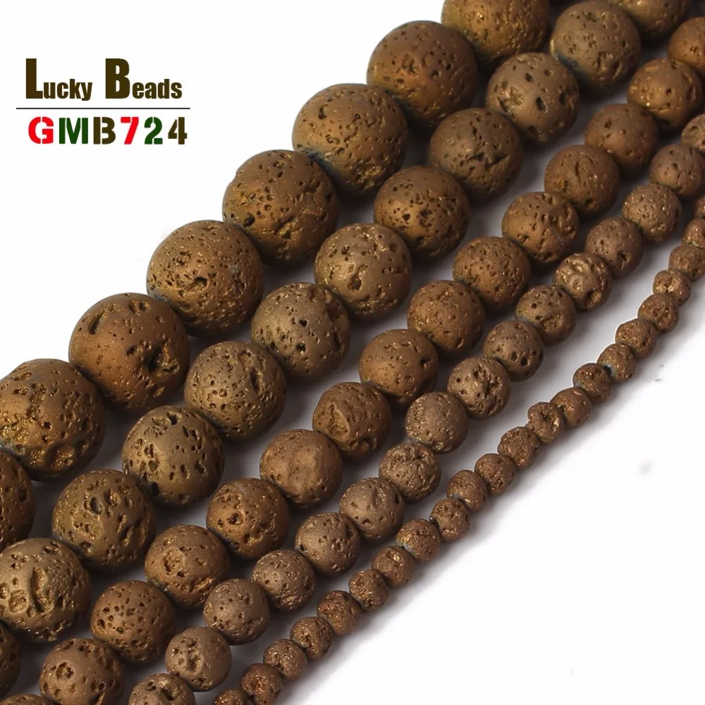 

Hot Sell red copper Electroplated volcanic stone Wholesale Natural brown Volcanic Lava Stone Round Beads :4/6/8/10/12mm