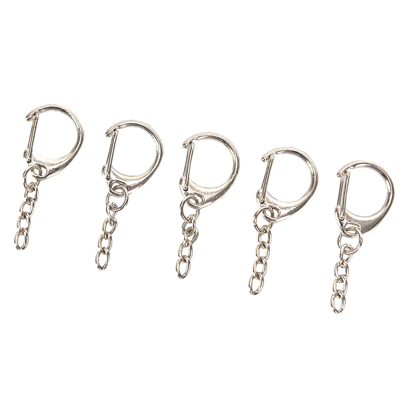 10pcs DIY Silver Metal Swivel Clasp Hooks Bag Parts Polished Keyring Keychain Split Ring Key Rings With Short Chain Bag Parts