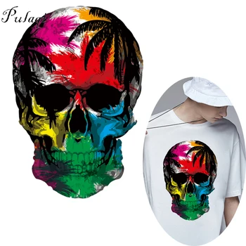 

Pulaqi Cool Skull Iron On Heat Transfer For Clothes Summer Heat Transfer Vinyl Washable Badge Stickers Clothes Patches Parches