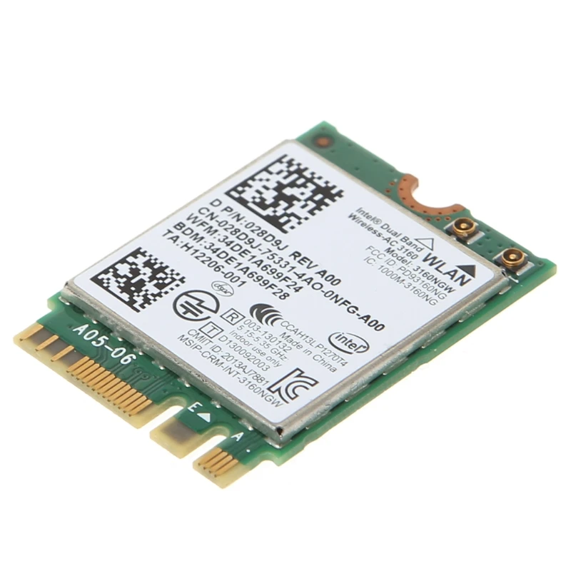 Intel Wireless-tarjeta Wifi para DELL AC 3160 3160NGW de doble banda, Bluetooth 4,0 NGFF