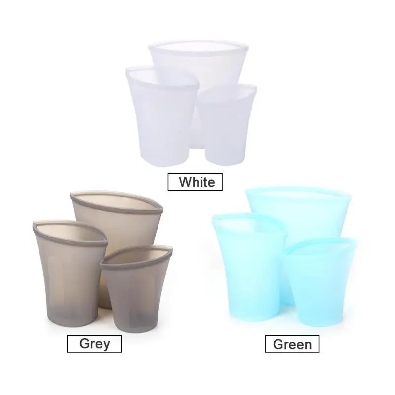 

3pcs Silicone Food Storage Containers Zip Top Leakproof Fresh Sealed Cups