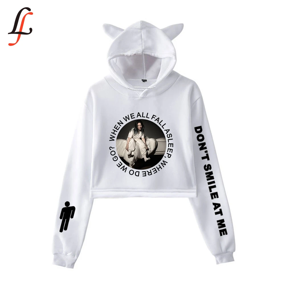  Billieeilish Billie eilish Women sexy Cat Ear Sweatshirt fashion trend Cat Crop Top hot sale Kpop H