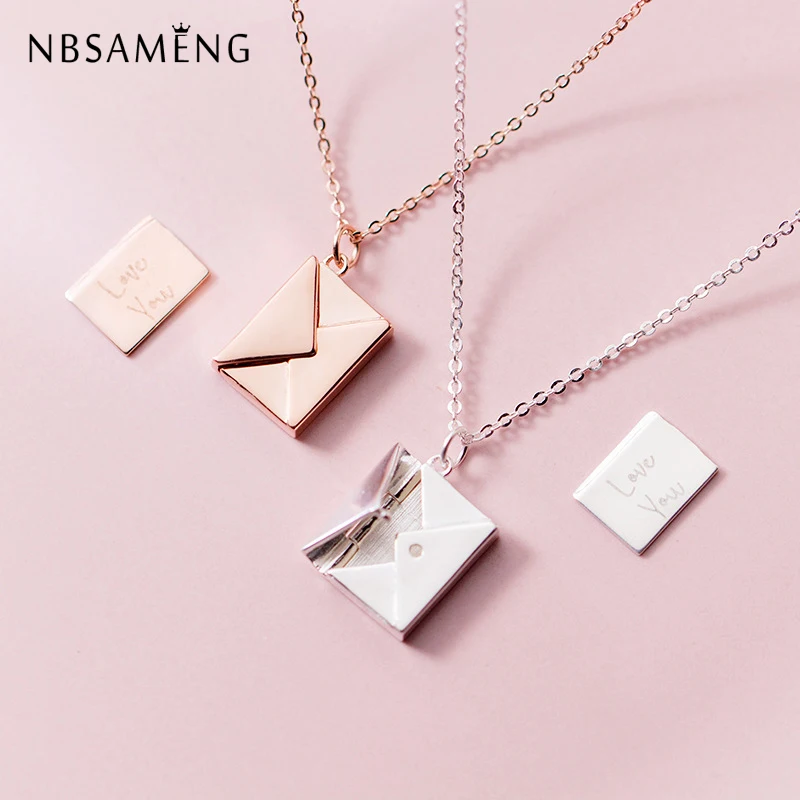 NBSAMENG 100 925 Sterling Silver Pendant Necklace Envelope Lover