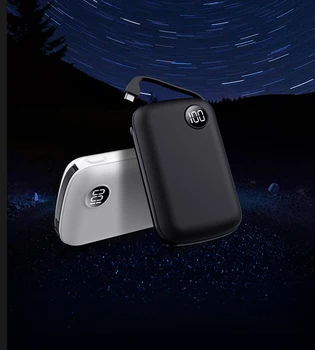 

10000mAh Mini Portable Charger Power Bank Small Display External Charger Built-in Cable Powerbank for iphone xs xiaomi mi9