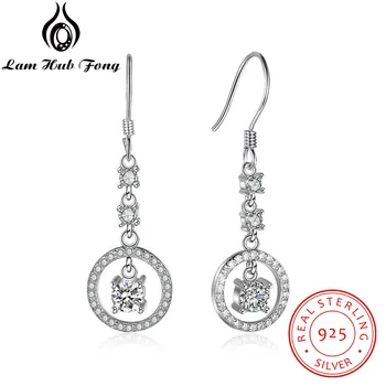 

Women Round Drop Earrings 925 Sterling Silver Full Zirconia Paved Circle Dangle Earrings For Wedding (Lam Hub Fong EA102045)