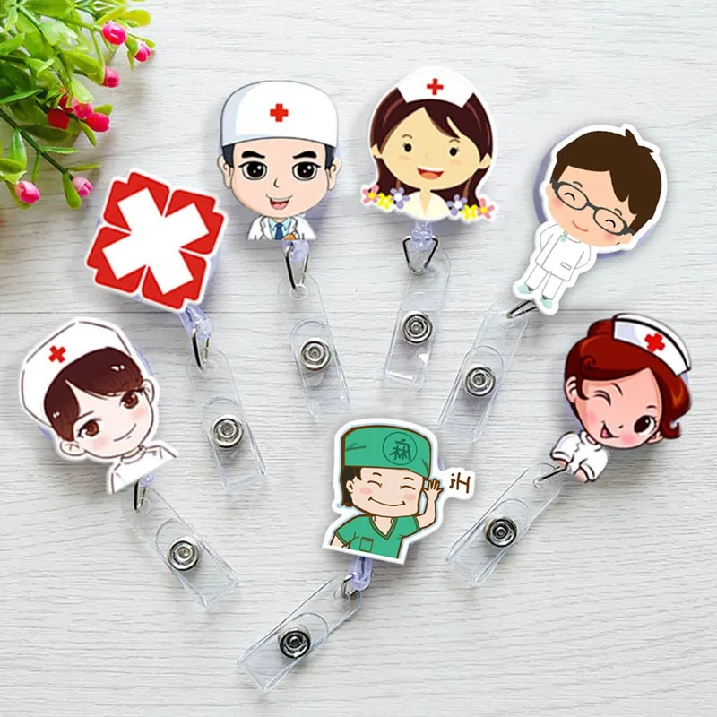 

Cartoon Doctor Nurse Retractable Pull Badge Reel ID Lanyard Name Tag Card Badge Holder Reel School Office Supplies