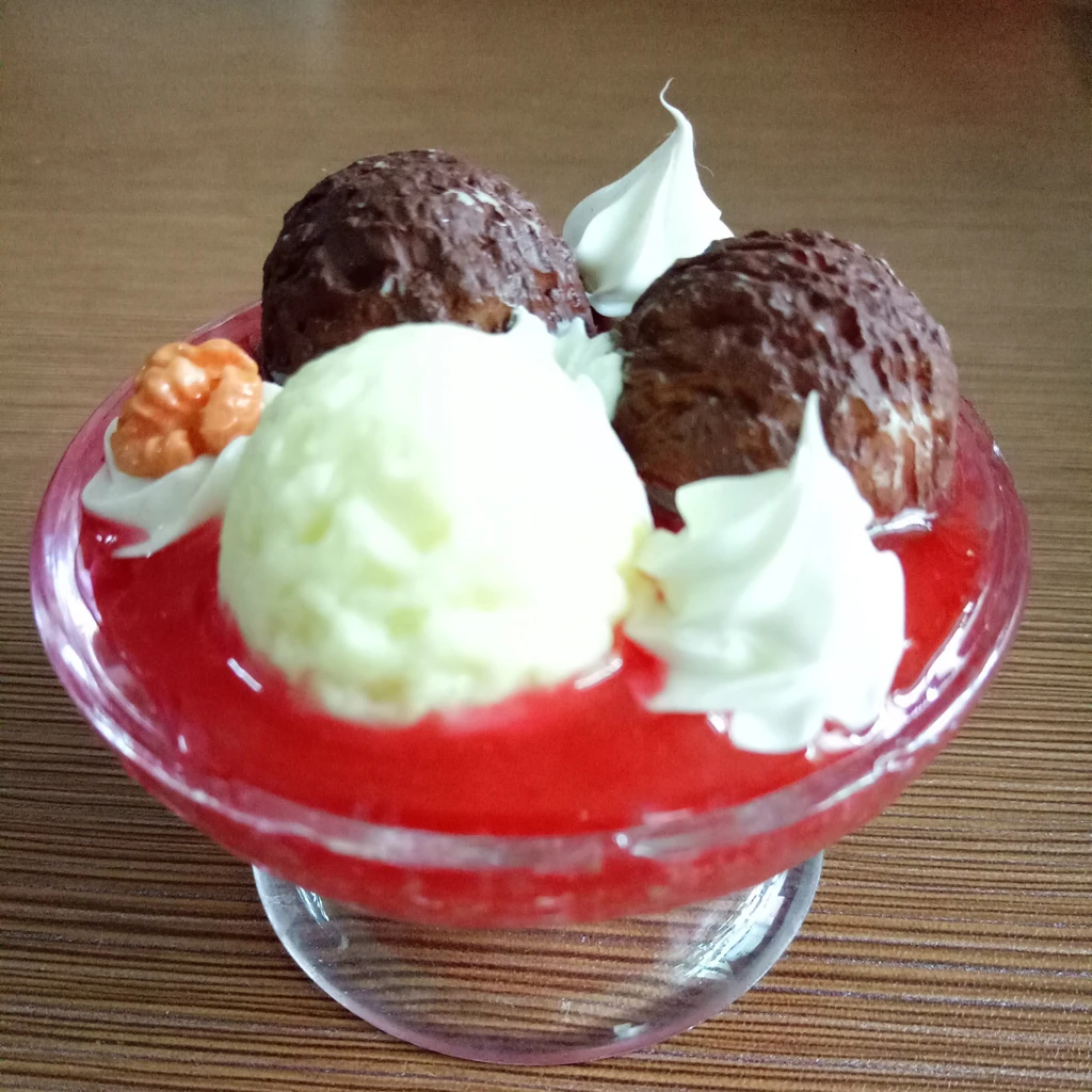 1/6 Dollhouse Miniature Tableware Ice Cream Cup Foods Fruits Glass End Table Decor 5 Pieces Set
