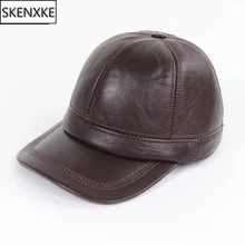 Новая уличная повседневная мужская шапка с ушками из натуральной яловой кожи s мужская натуральная корова кожаные кепки осень зима натуральная кожа бейсболка