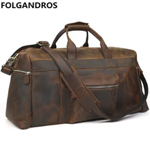 Мужская модная винтажная Дорожная сумка из натуральной кожи, дорожная сумка для путешествий, Большая вместительная сумка для багажа из воловьей кожи, Офисная походная Портативная сумка для путешествий