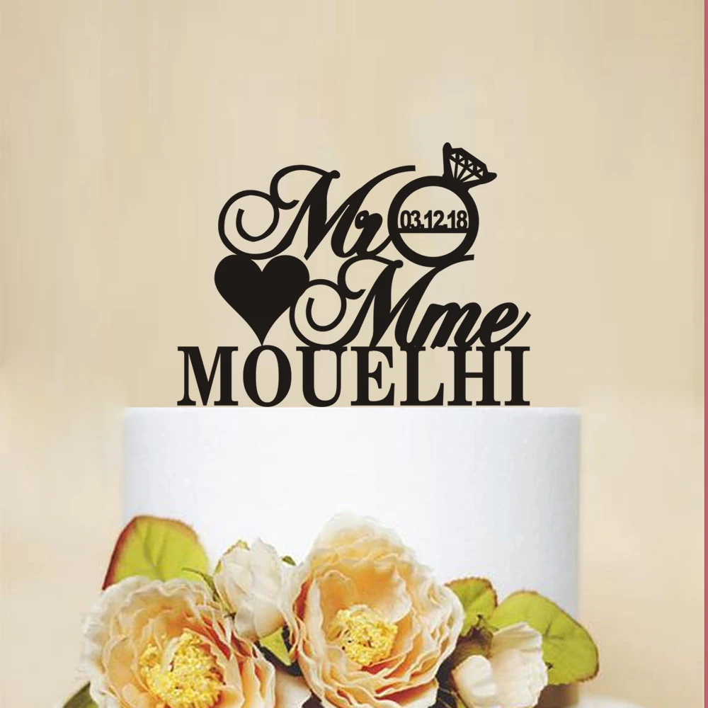 Free Shipping Personalized  Mr Mme Diamond Wedding Cake Topper Wedding Decoration Custom Wedding Hr Fru Pan Pani Cake Topper5