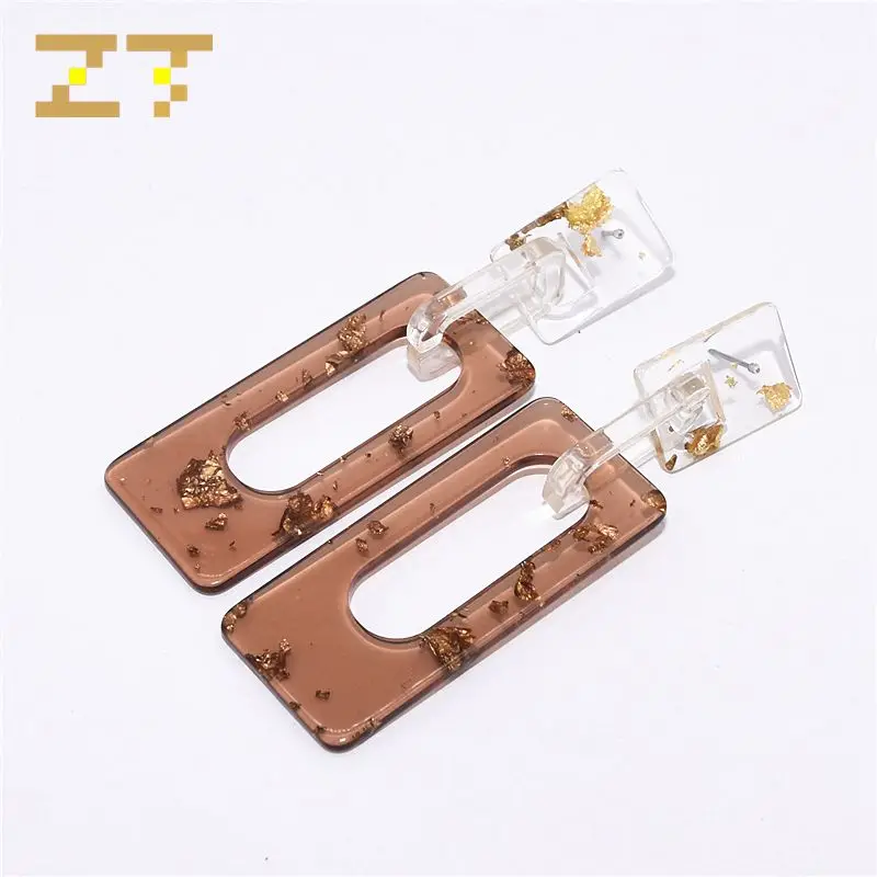 

Hot Sale Fashion Long Statement Transparent Blue White Brown Resin Geometric Rectangle Dangle Drop Earrings for Women Jewelry
