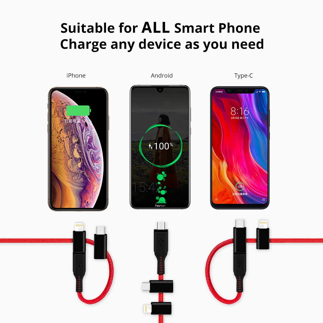 ISky MFi кабель Lead【3 в 1 】 USB кабель для iPhone Android usb type C для Lightning-USB быстрая зарядка 2.4A для xiaomi Синхронизация данных