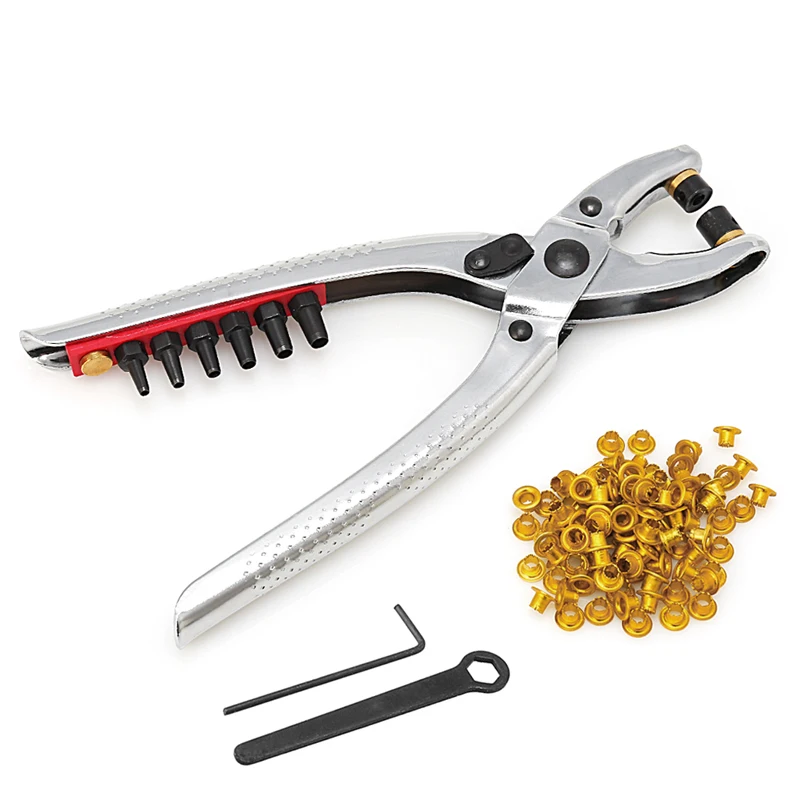 Rivets Eyelet Hole Punch Pliers Tool with 100pcs Easy Press Eyelets