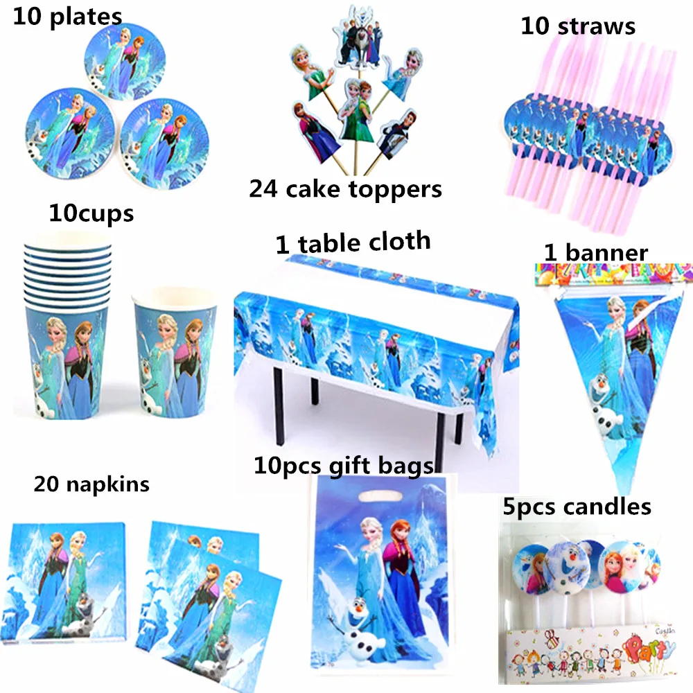 

100pcs for 10 people Disney Frozen Princess Anna Elsa Tableware Set Children happy Birthday kids Party Supplies Decorations