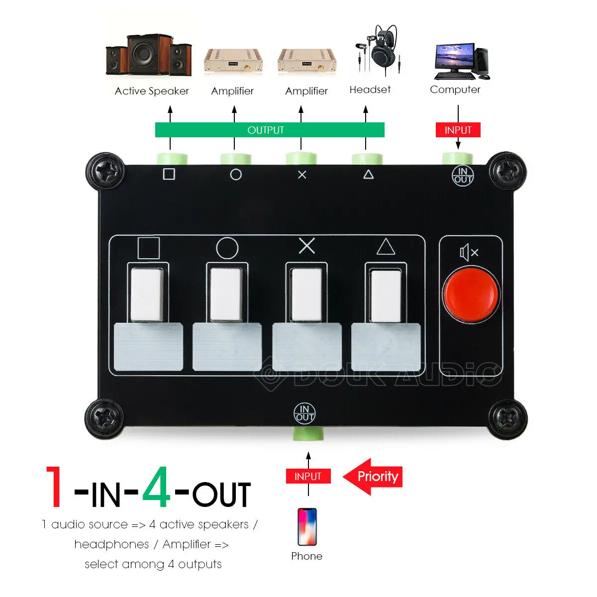 Little Bear Mini 4(1)-IN-1(4)-OUT 3,5 мм аудио коммутатор пассивный селектор сигнала сплиттер усилитель