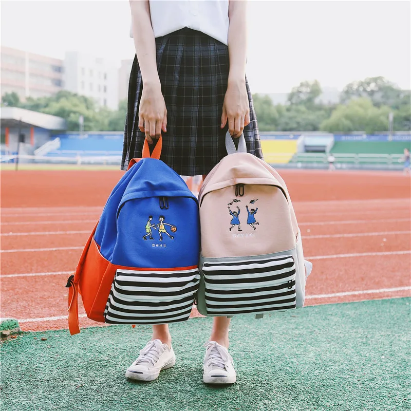 Menghuo School Backpacks for Teenage Girls Emboridery Women Canvas Backpack Female Cute Japan and Korean Backpack Travel BagsIQCV3702