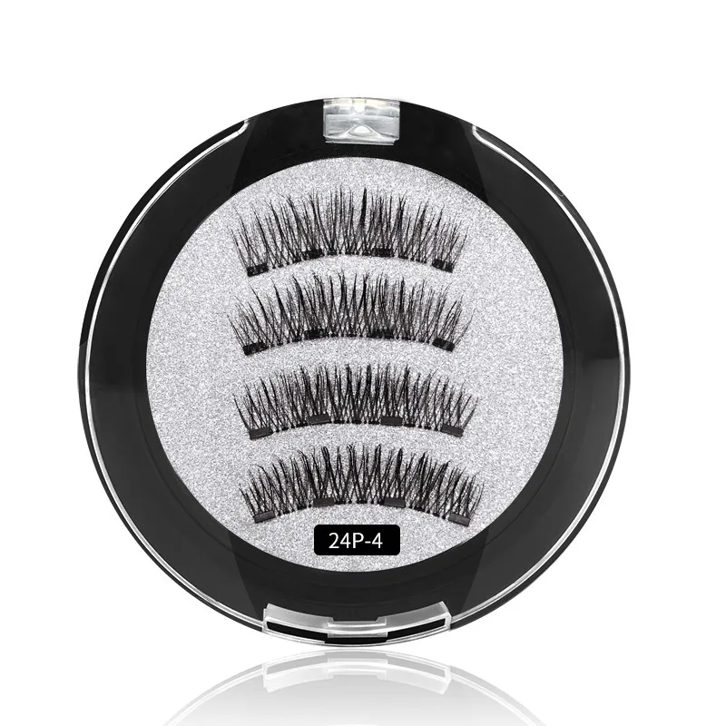 New 2 Pair 4 Magnetic False Eyelashes natural 3D Reusable magnets handmade magnetic lashes natural Mink eyelashes magnet lash - Цвет: 24P-4