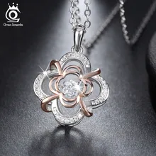 Genuine 925 Silver Cute Flower Pendant Necklaces Rhodium mixed Rose Gold Plated with Movable 0.3 ct Crystal for Women SN14