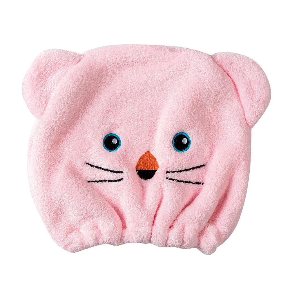 

New Hair Towel Cartoon Cat Embroidery Elastic Force Dry Hair cap Quick dry Microfiber Bath Towel Woman Bathroom Towel 25x21cm