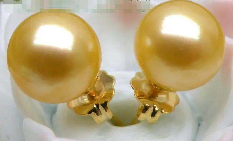 

Free Shipping >>>> 7.5mm Perfect Round Golden Yellow Akoya Pearls Earring 14K Solid Yellow Gold