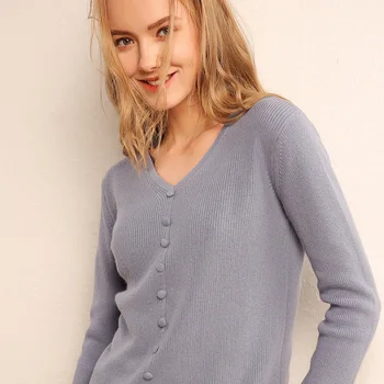 

JECH 18 autumn and winter new V-neck cashmere sweater fashion women's woolen sleeves knit thick sweater loose large size sweater