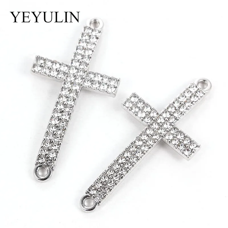 10 шт многоцветный цинковый сплав кристалл религия крест разъемы для женщин мужчин DIY подвесной браслет, ожерелье ювелирных изделий - Окраска металла: White K