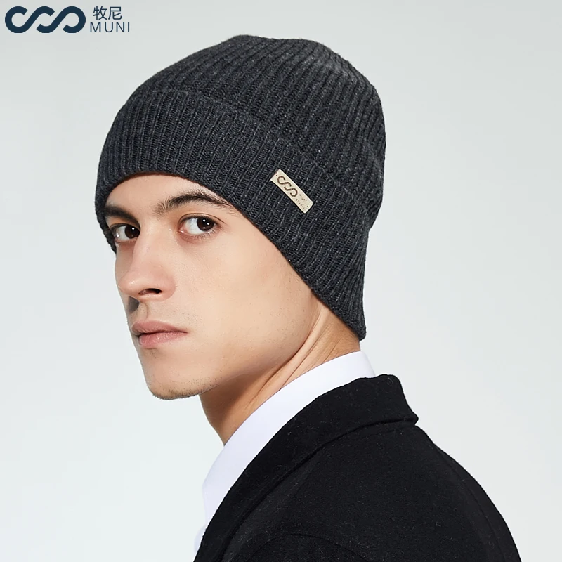 MUNI Beanie Hat Mens Winter Solid Warm Knit Ski Skull Cap Winter