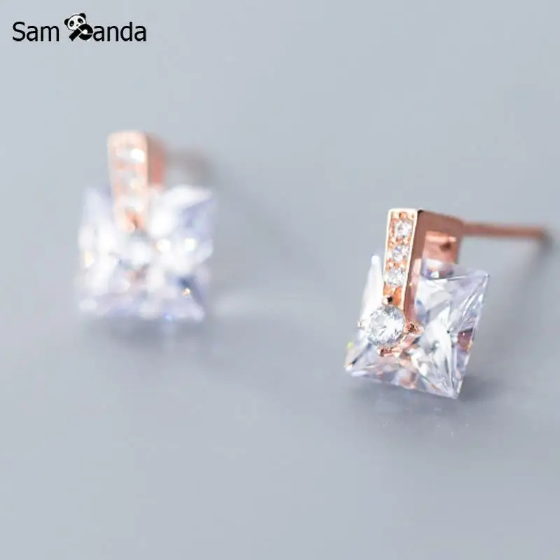 

100% 925 Sterling Silver Simple Geometric Trendy Rosegold Stud Earring Fashion Earrings For Women Jewelry Girl Birthday Gift