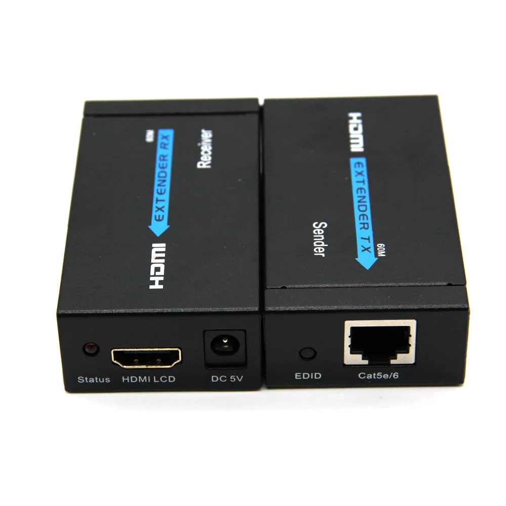 Горячая 60 м HDMI удлинитель 1080p 3D HDMI передатчик приемник по Cat 5e/6 RJ45 Ethernet конвертер США ЕС штекер