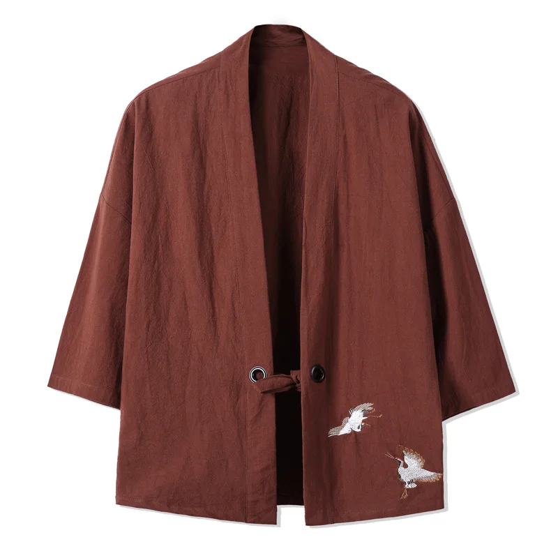 4353 весна лето мужская куртка кимоно хлопок лен Традиционный китайский стиль ветровка кардиган Топ Ретро размера плюс 5XL - Цвет: brown