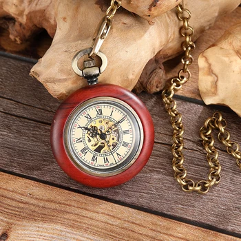 

Luxury Wooden Pocket Mechanical Watch Ladies Men's Hand Wind Chain Necklace Top Rose Black Wood Watches for Men and Women Unisex
