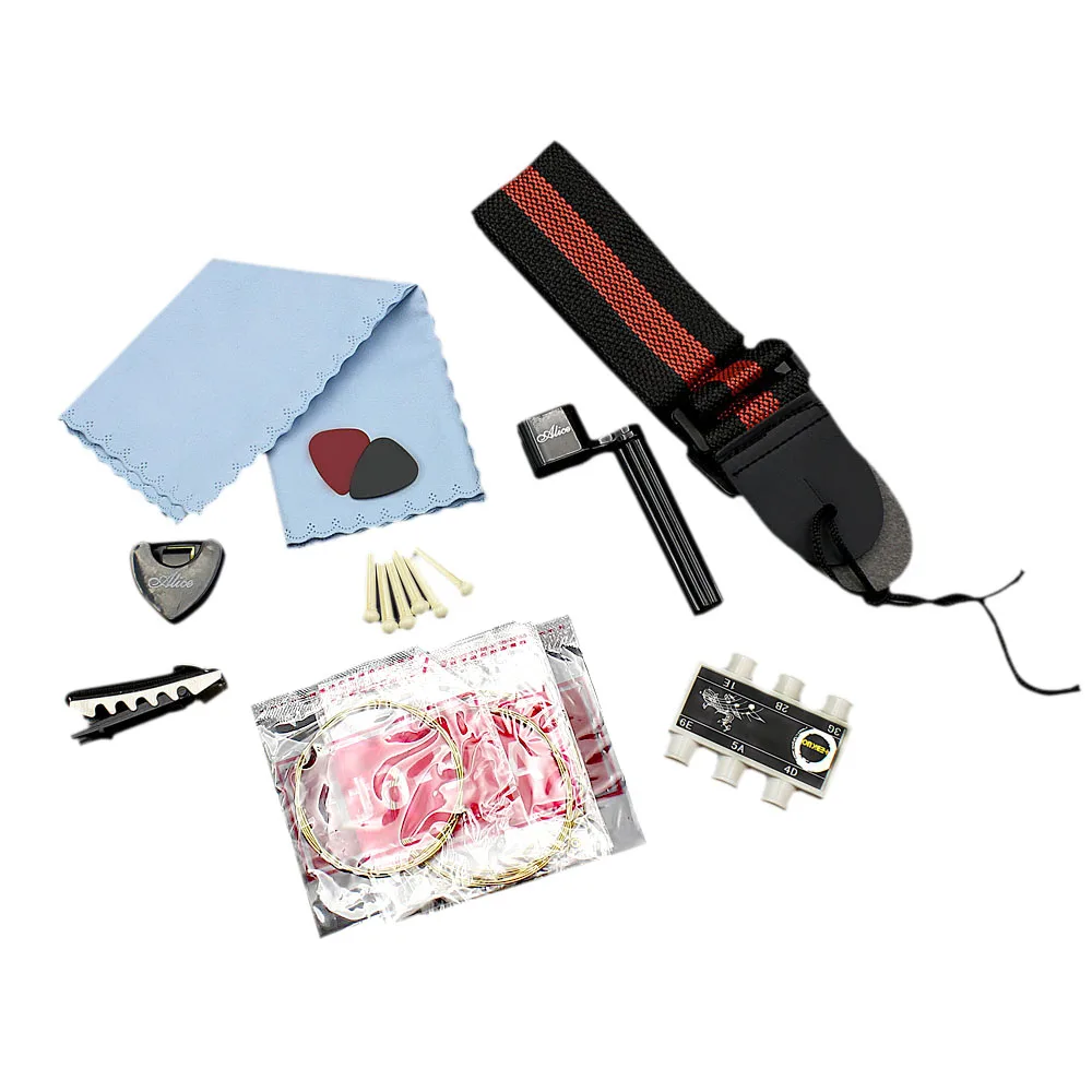 

Hot Sale 9-in-1 Acoustic Guitar String Set Pitch Pipe Tuner Picks Plectrum Case Strap Capo Pin Peg String Accessories Kit