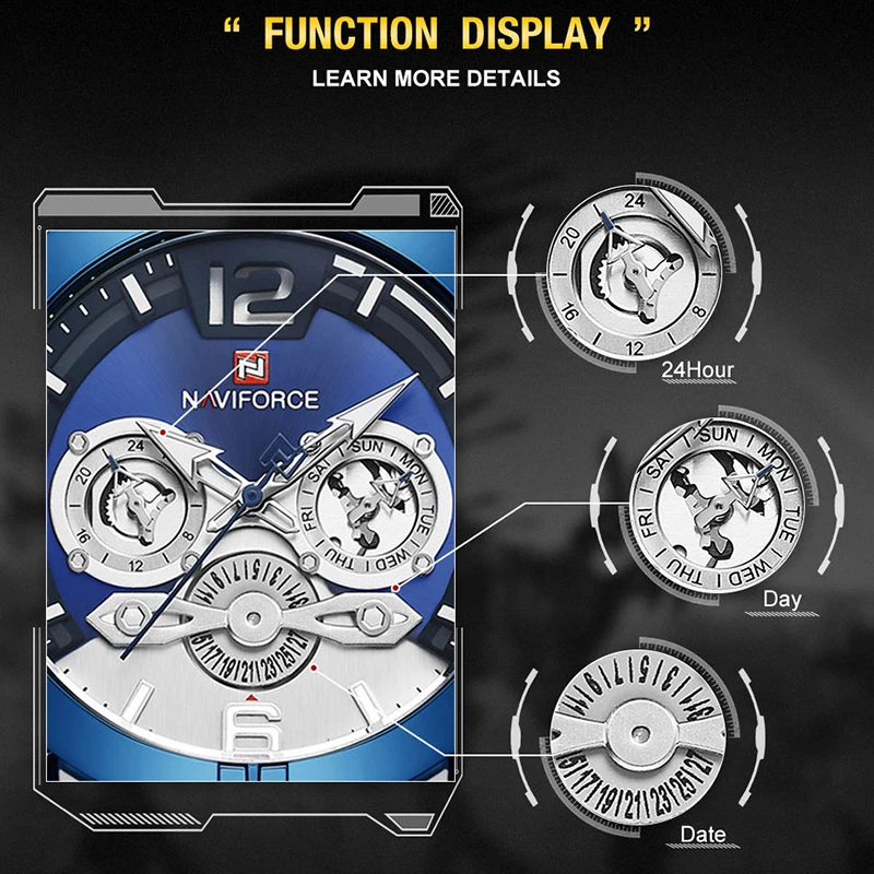 NAVIFORCE мужские часы Топ бренд класса люкс модные кожаные водонепроницаемые