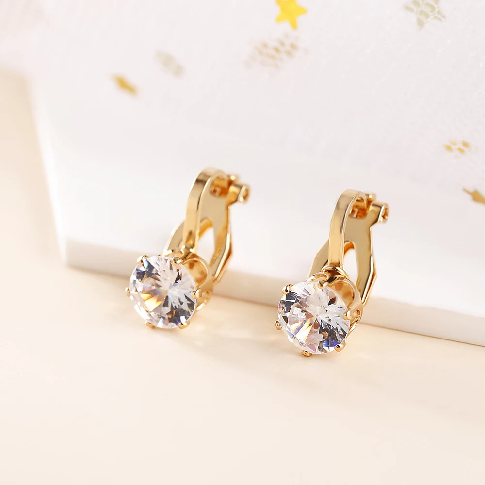 Ear Clip Earrings Clip Earrings Ear Clip Ear Accessories JIOFREE Round Cubic Zirconia Clip Earrings for women Fashion 3 color Crystal Jewelry Earrings Female Wedding Party Gift