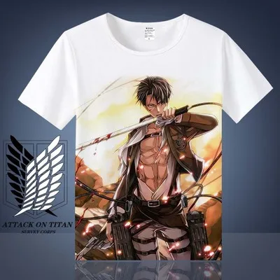 Coshome атака на Титанов футболка Shingeki No Kyojin Mikasa Levi Косплей футболки костюмы для мужчин и женщин короткий рукав летние футболки топы - Цвет: E