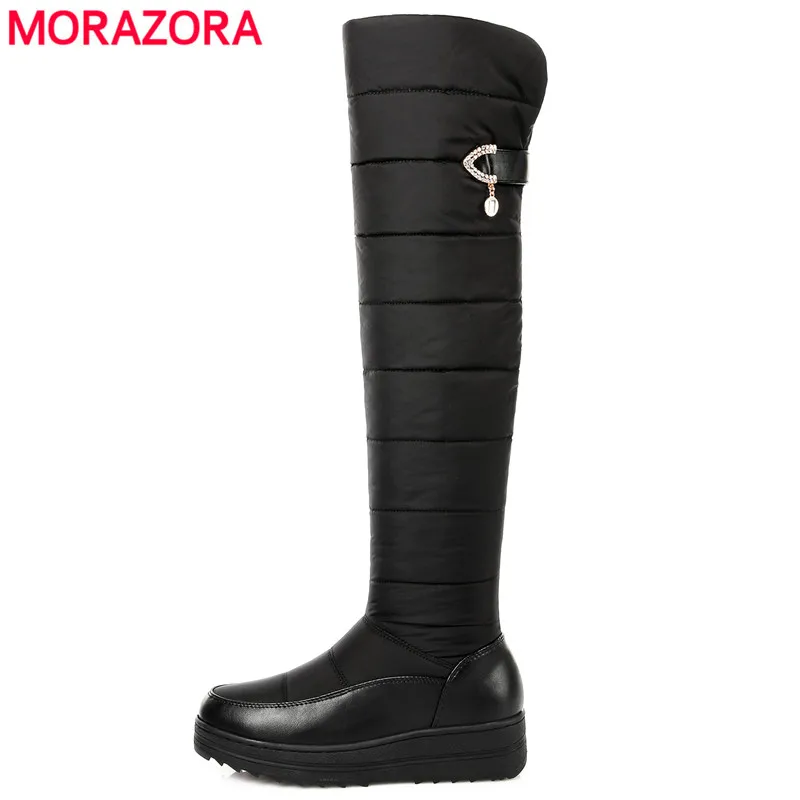 

MORAZORA Plus size 35-44 new warm down snow boots round toe platform thigh high boots women over the knee boots winter botas