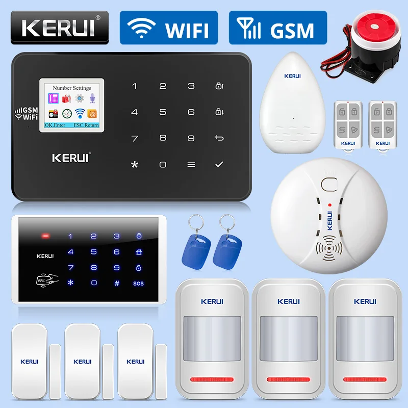 KERUI W18 GSM wifi охранная домашняя система охранной сигнализации приложение дистанционное управление движения пожарный детектор дыма датчик двери окна DIY Kit - Цвет: Kit 4